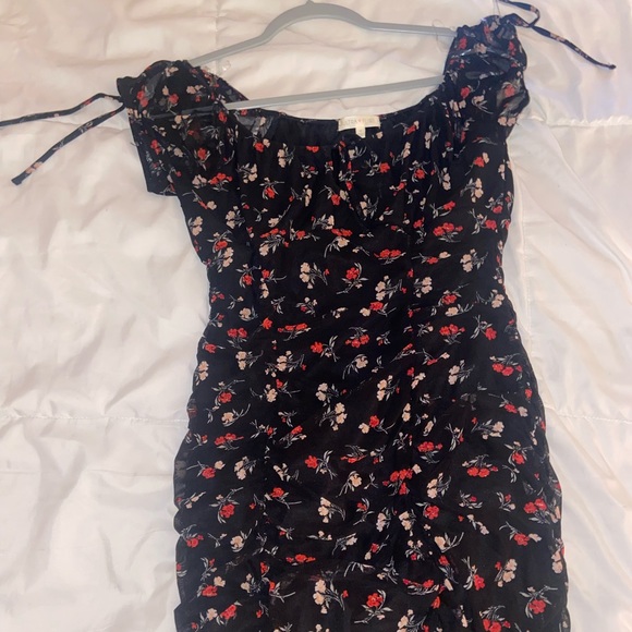 Black Mini dress with floral design. - Picture 1 of 7